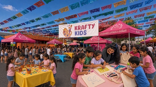 Children and volunteers at creative stations during the Krafty Kids x ALAS STEAM night at the ALAS Cultural Wellness Center in Half Moon Bay. Photo courtesy of Krafty Kids.