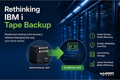 Replace traditional tape for IBM i backup and recovery with LaserVault via Fibre Channel, SAS, or iSCSI connectivity.