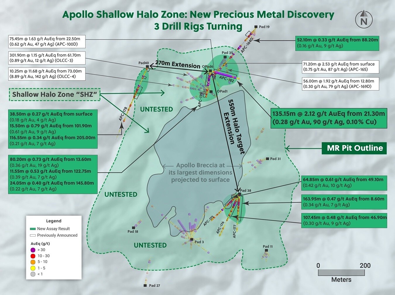 Figure 1: Plan View of the Apollo Deposit Highlighting the Shallow Halo Zone and the Drill Holes Announced in this Release Figure 1: Plan View of the Apollo Deposit Highlighting the Shallow Halo Zone and the Drill Holes Announced in this Release