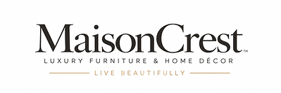 MaisonCrest logo for the luxury furniture and home décor brand, featuring its ‘Live Beautifully’ brand signature.