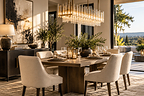 MaisonCrest presents a refined dining space featuring luxury furniture, statement lighting and thoughtfully curated décor designed for sophisticated modern living.