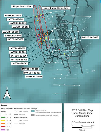 Figure 2: Atenas Zone 2026 Drill Plan Map