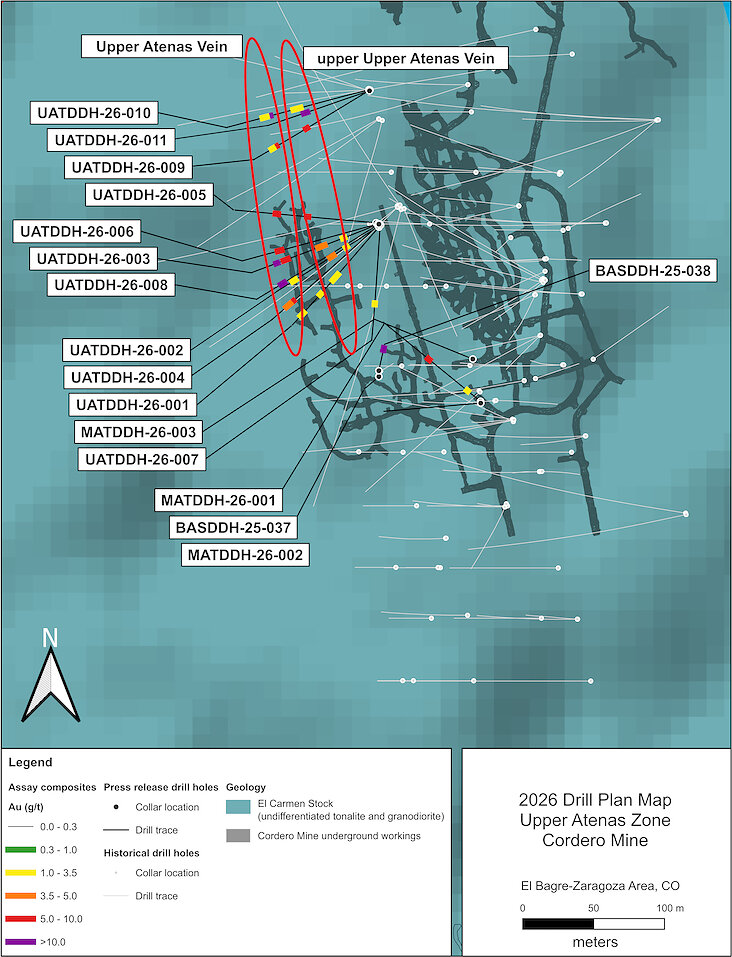 Figure 2: Atenas Zone 2026 Drill Plan Map