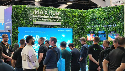 Visitors gather at the MAXHUB booth during Integrate Expo 2026 in Sydney, connecting with the team and exploring ideas for workplaces, learning environments and commercial spaces.