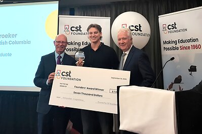 (From left to right) Keith Matcham, Audit Committee Chair; Noah Kroeker, Doctor of Dental Medicine student at the University of British Columbia; and Peter Lewis, President and CEO of CST.