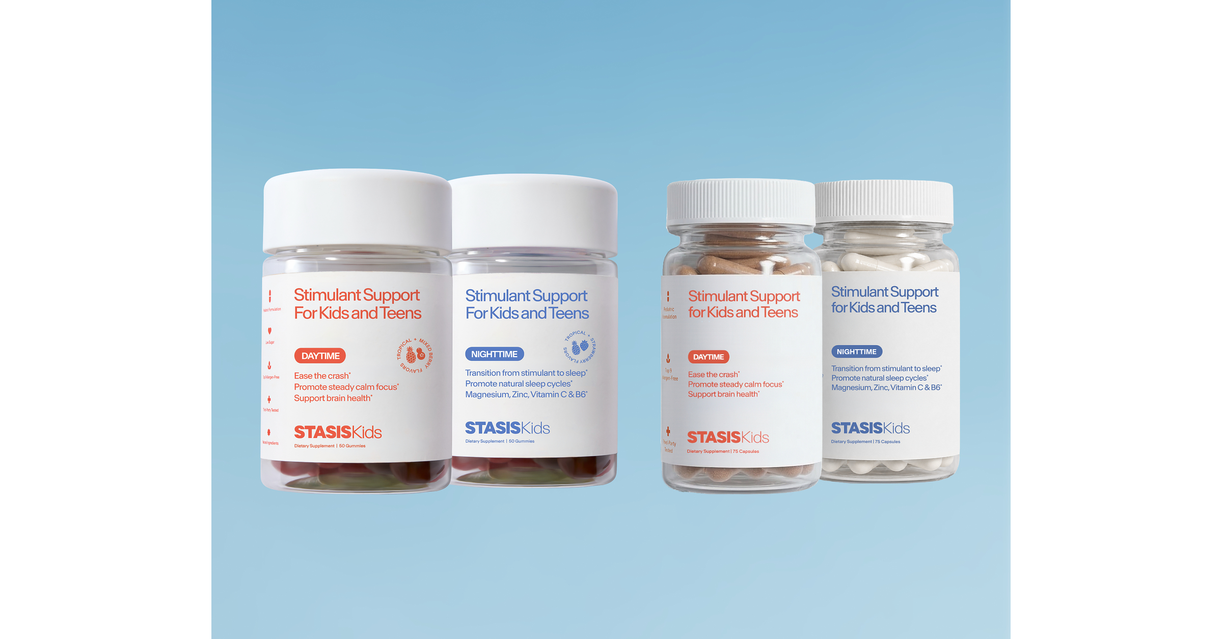 Stasis introduces the first day-and-night supplement system built for children who take stimulants