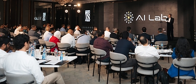 Nabil Hayel Saeed addresses HSA Group leaders at the AI Lab launch.