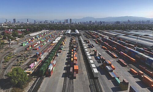 Aerial view of Ferrovalle Intermodal terminal in Mexico City, where INFORM’s Syncrotess Optimization Plus will deploy to optimize yard, equipment, and train operations across the flagship rail freight hub.