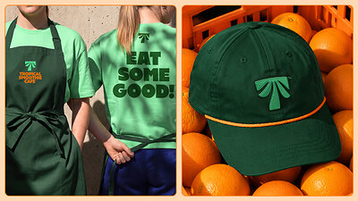 A palette of Palm Frond Green and Sunset Orange  feels sun-kissed and warm.