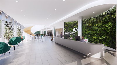 Rendering of Reckitt's New Jersey Research & Development Lab Reception