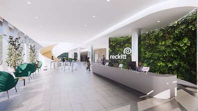 Rendering of Reckitt's New Jersey Research & Development Lab Reception
