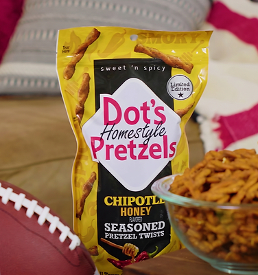 NEW limited-time Dot's Chipotle Honey Pretzels bring a sweet-and-smoky twist to football season, giving fans a bold new addition to game-day spreads, tailgates and watch parties all fall long. 