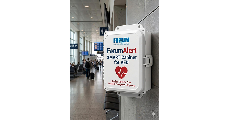 Forum Communications debuts ForumAlert™ SMART Cabinet for AED at ARFF Chattanooga! Wireless, battery-powered, with customer shipping on track for late 2026