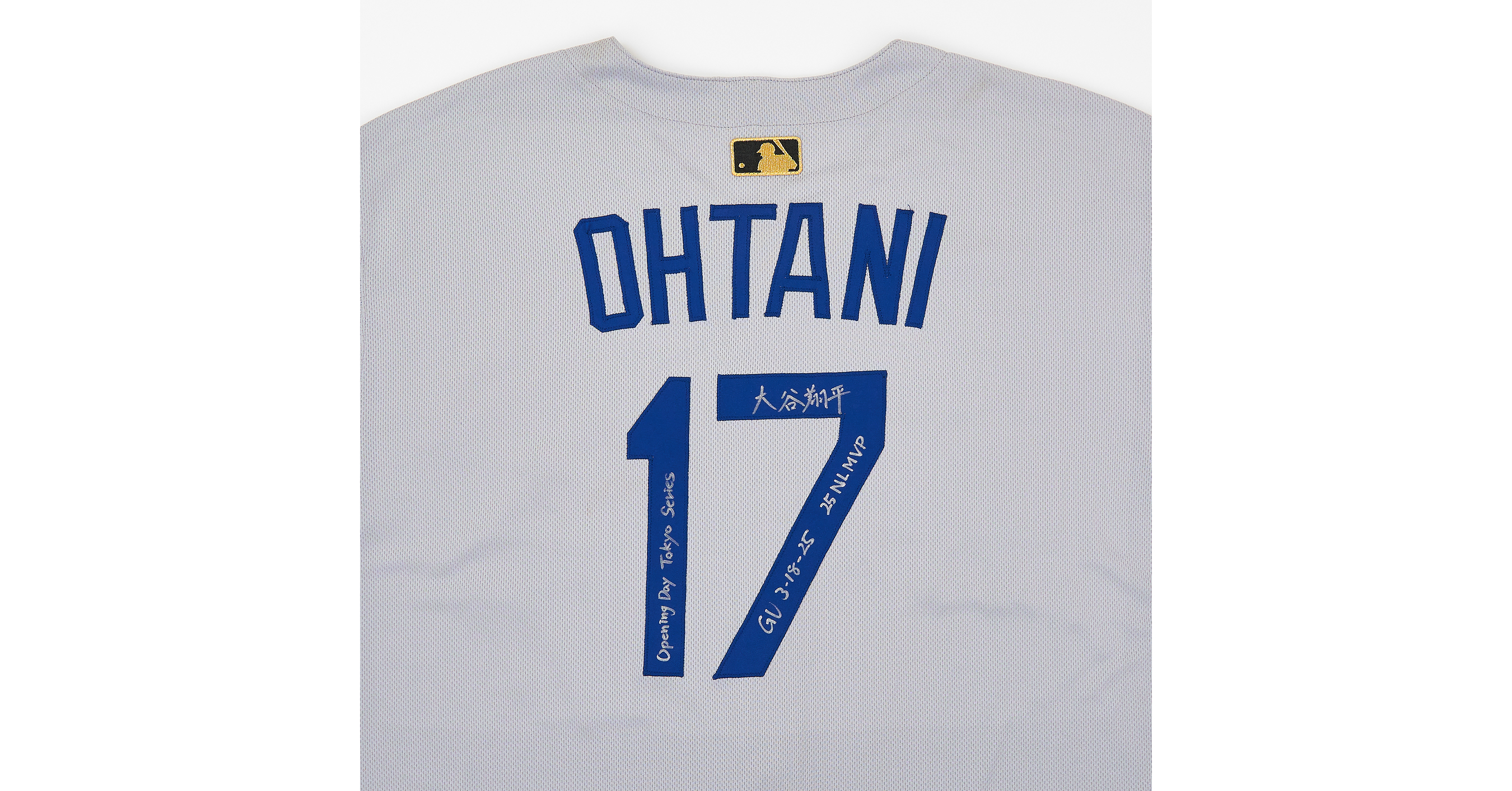 The Realest to Auction Shohei Ohtani's Game-Worn Dodgers Jersey From His First-Ever MLB Game in Japan, an Artifact Bearing the First Gold MLB Logoman Ever Worn in an Official MLB Game