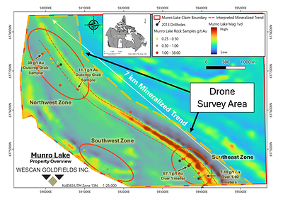Figure 1: Munro Lake Project location and survey area marked in transparent orange