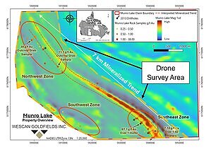 WESCAN GOLDFIELDS COMMENCES UAV MAGNETIC AND LIDAR SURVEYS AT MUNRO LAKE PROJECT
