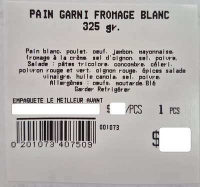 Pain garni au fromage blanc Pain garni au fromage blanc