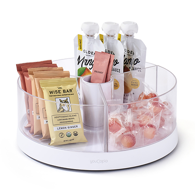 SmoothSpin Turntables keep small items, visible, sorted and within reach. The organizers rotate smoothly in either direction so nothing gets lost in the back.