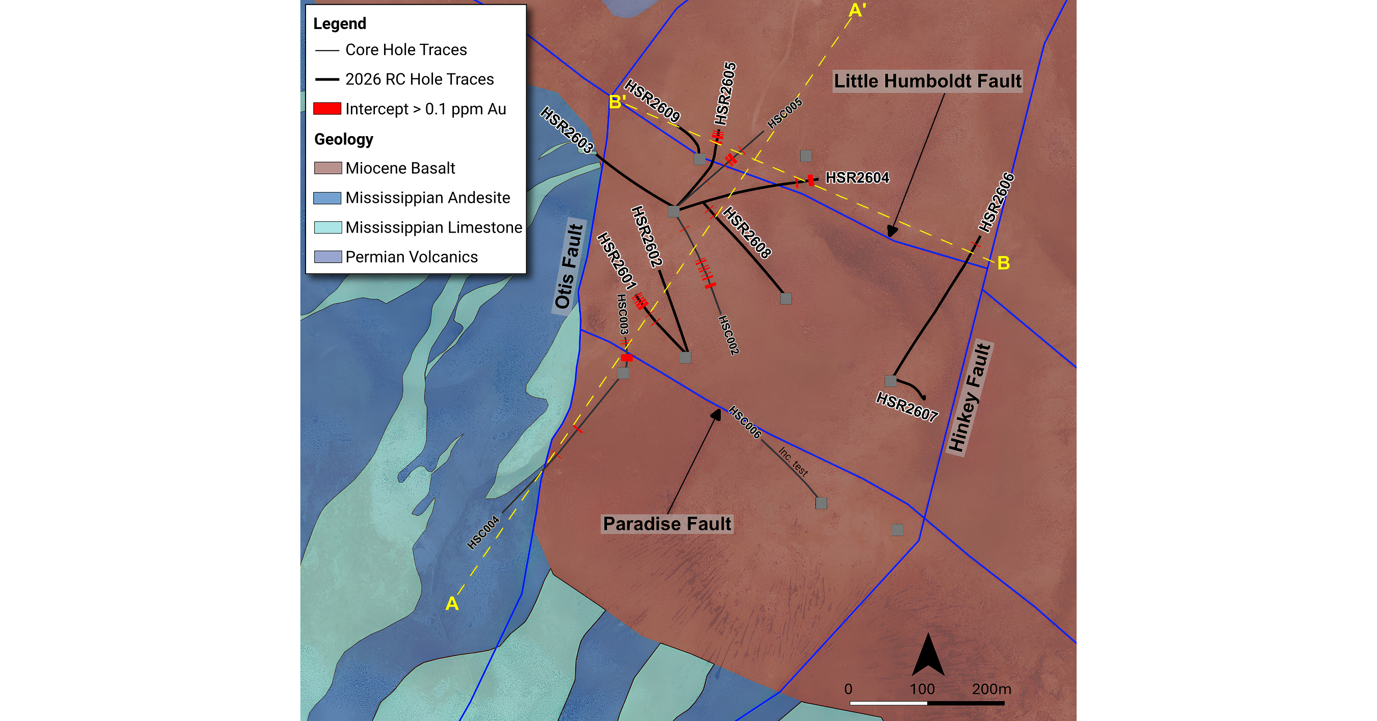 Eminent Hits 57.9   m @   0.3   g/t Au of Oxide Gold on the Otis Fault, Ending in 3.0   m @   2.1   g/t Au