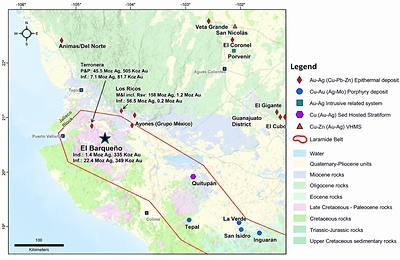 Figure 1 - El Barqueño Location Map. Note: Resource estimates for other companies are based on publicly available disclosures and S&P Capital IQ data and have not been independently verified by the Company. Reported estimates may reflect different reporting standards, assumptions and effective dates.