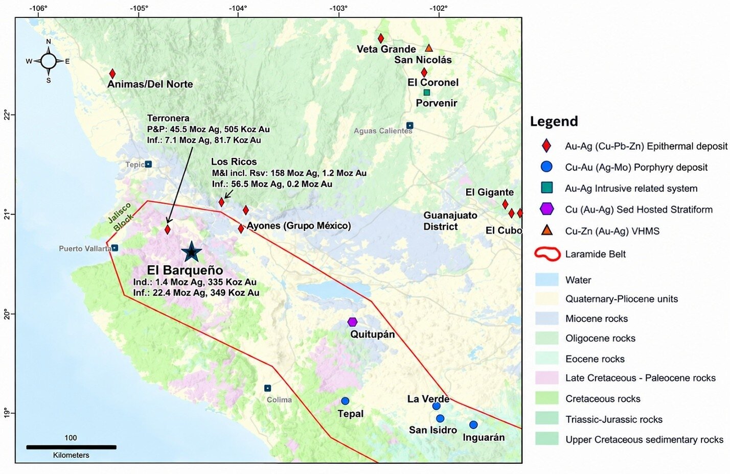 Figure 1 - El Barqueño Location Map. Note: Resource estimates for other companies are based on publicly available disclosures and S&P Capital IQ data and have not been independently verified by the Company. Reported estimates may reflect different reporting standards, assumptions and effective dates. Figure 1 - El Barqueño Location Map. Note: Resource estimates for other companies are based on publicly available disclosures and S&P Capital IQ data and have not been independently verified by the Company. Reported estimates may reflect different reporting standards, assumptions and effective dates.
