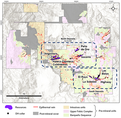 Figure 3 – El Barqueño Project Map Showing Current Resource Areas.