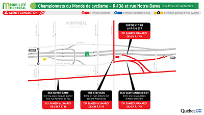 Championnats du Monde de cyclisme - R-136 et rue Notre-Dame, du 19 au 22 septembre Championnats du Monde de cyclisme - R-136 et rue Notre-Dame, du 19 au 22 septembre
