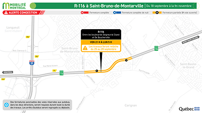 R-116 à Saint-Bruno-de-Montarville, du 18 septembre à la fin novembre R-116 à Saint-Bruno-de-Montarville, du 18 septembre à la fin novembre