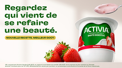 La recette améliorée d’Activia favorise la santé digestive, apporte des nutriments essentiels et contient de la vitamine A pour contribuer au fonctionnement normal du système immunitaire.