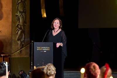 Nancy Southern, ATCO Chair & CEO, addresses the audience at the inaugural Invictus Spirit Gala Dinner & Awards at the Royal Naval College, Greenwich. Photo credit: David Levene/Invictus Games/PA Wire