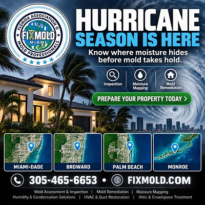 Hurricane season is here. Prepare your South Florida property with FixMold’s mold inspection, moisture mapping, and remediation services.
