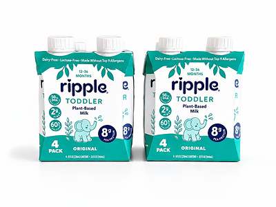 Ripple Toddler Plant-Based Milk is available in Original and Unsweetened Original 4-packs, exclusively at Walmart.