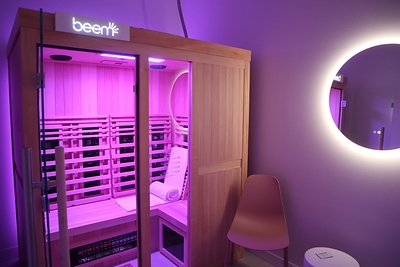 beem® Light Sauna Pensacola - Inside the new Pensacola studio, featuring a private infrared sauna suite with light therapy.