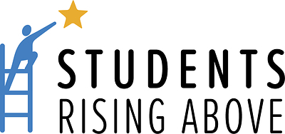 Stacked Logo for Students rising above icon of Student on top of later reaching for a star with tagline "Students Rising Above"