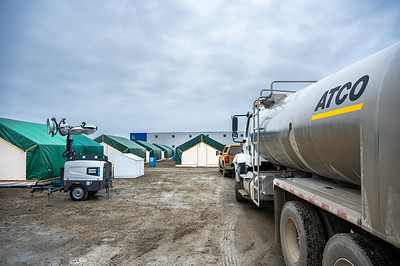 ATCO truck carries potable water for use in the 350-person Operation Nanook camp. 



