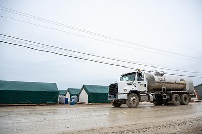 ATCO truck carries potable water for use in the 350-person Operation Nanook camp. 



