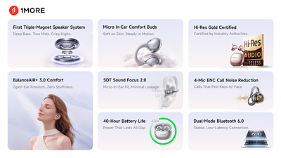 1MORE S20 Ultra Clip-On Earbuds introduce a more elevated listening experience that combines an open design with immersive sound and smart functionality.