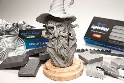 A detailed wizard character sculpture created by Ace of Clay using Epiclay™ oven-bake polymer clay. Featuring intricate facial details, textured hair, and sculpted clothing, the piece showcases Epiclay's suitability for detailed character sculpting, figurines, and miniature artwork. Epiclay™ was developed specifically for sculpting and is available in Soft and Firm formulations. A detailed wizard character sculpture created by Ace of Clay using Epiclay™ oven-bake polymer clay. Featuring intricate facial details, textured hair, and sculpted clothing, the piece showcases Epiclay's suitability for detailed character sculpting, figurines, and miniature artwork. Epiclay™ was developed specifically for sculpting and is available in Soft and Firm formulations.