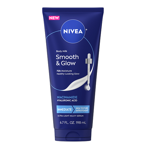 NIVEA Smooth & Glow Body Milk, an ultra-light body lotion for normal to dry skin that delivers 72-hours of deep moisture. NIVEA Smooth & Glow Body Milk, an ultra-light body lotion for normal to dry skin that delivers 72-hours of deep moisture.