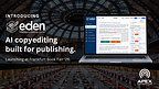 Banner image of AI editing platform Eden logo and a screen shot of its interface