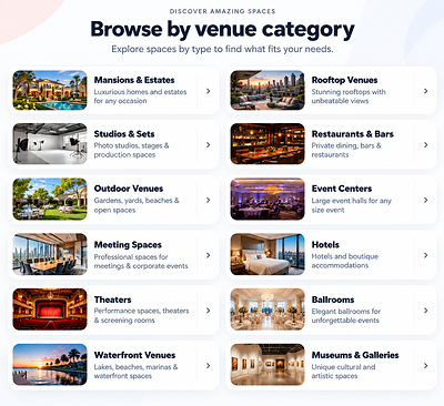 VenueMagnet helps renters browse a wide range of venue types, from mansions and rooftops to studios, restaurants, event centers and more.