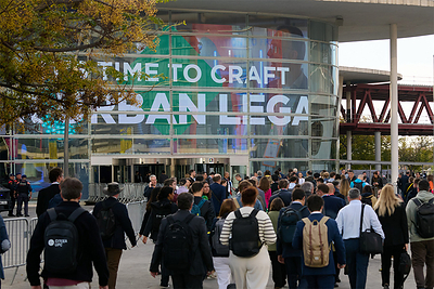 Delegates head towards the main entrance of Tomorrow.Mobilty World Congress during its last edition