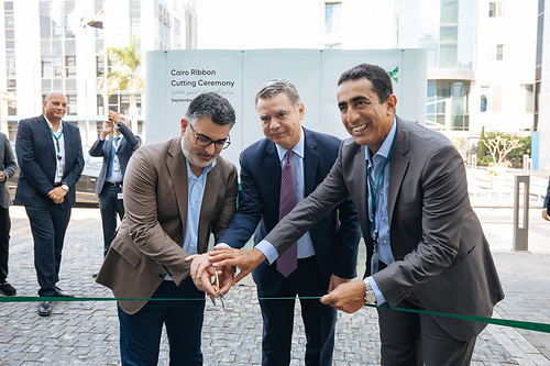 InteLogix CEO and President Mario Baddour and InteLogix Egypt Managing Director Tarek Zidan join ITIDA CEO Eng. Ahmed Elzaher for the company's New Cairo ribbon-cutting ceremony.