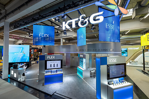 KT&G’s integrated exhibition booth showcasing its combustible cigarette and NGP products at InterTabac 2026 in Dortmund, Germany. This image opens in the lightbox