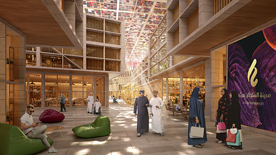 Proposed city centre at Sultan Haitham City, Oman, showcasing the development’s vision for a vibrant urban destination.