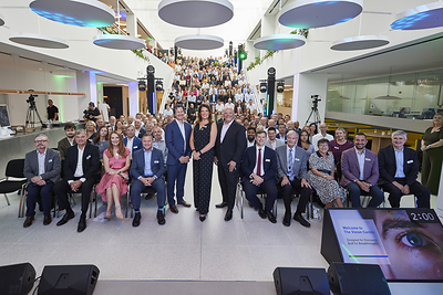 Al White, president and CEO;  Rt. Hon. Caroline Nokes, MP for Romsey and Southampton North and deputy speaker of the House of Commons; and Jerry Warner, president of CooperVision