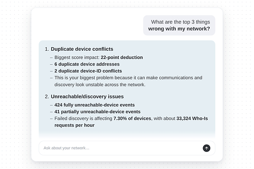Ask network questions in plain English and get device level results. 