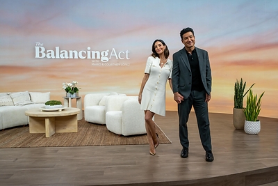 Mario and Courtney Lopez on the set of "The Balancing Act"