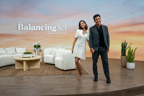 Mario and Courtney Lopez on the set of "The Balancing Act"