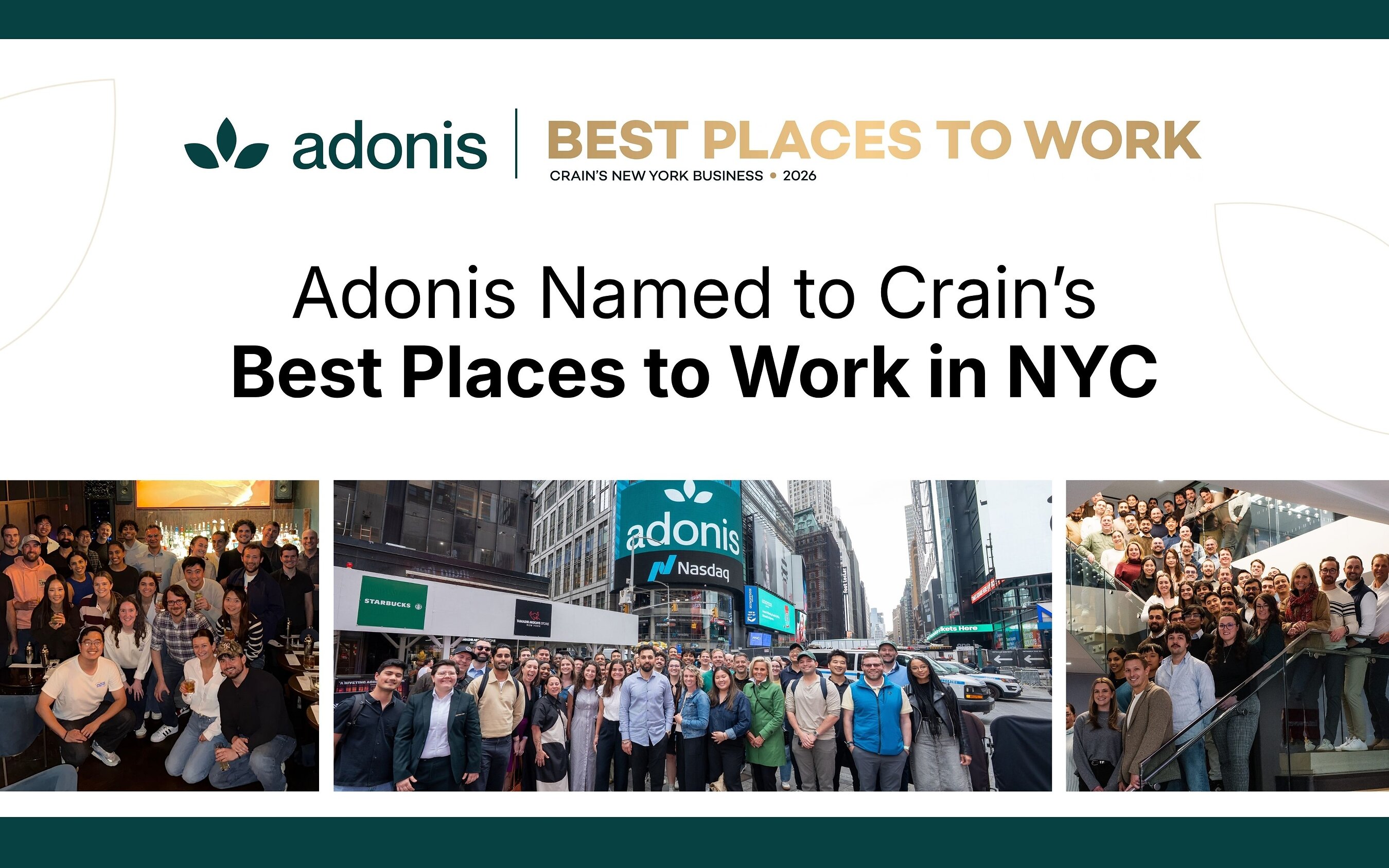 Adonis Recognized as One of the Best Places to Work in New York City in 2026 by Crain's New York Business